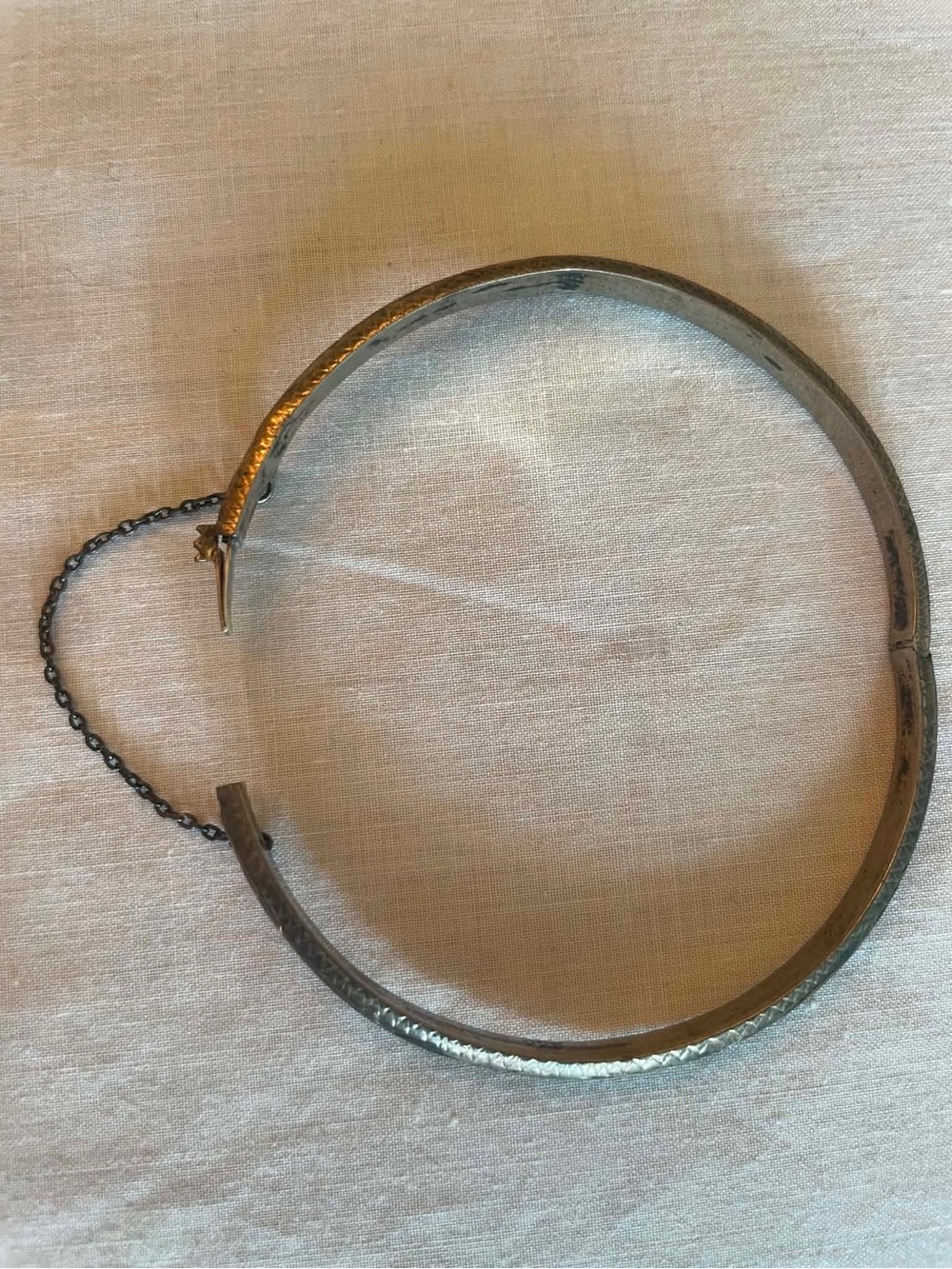 Sterling Silver Hinged Bangle Bracelet with Safety Chain